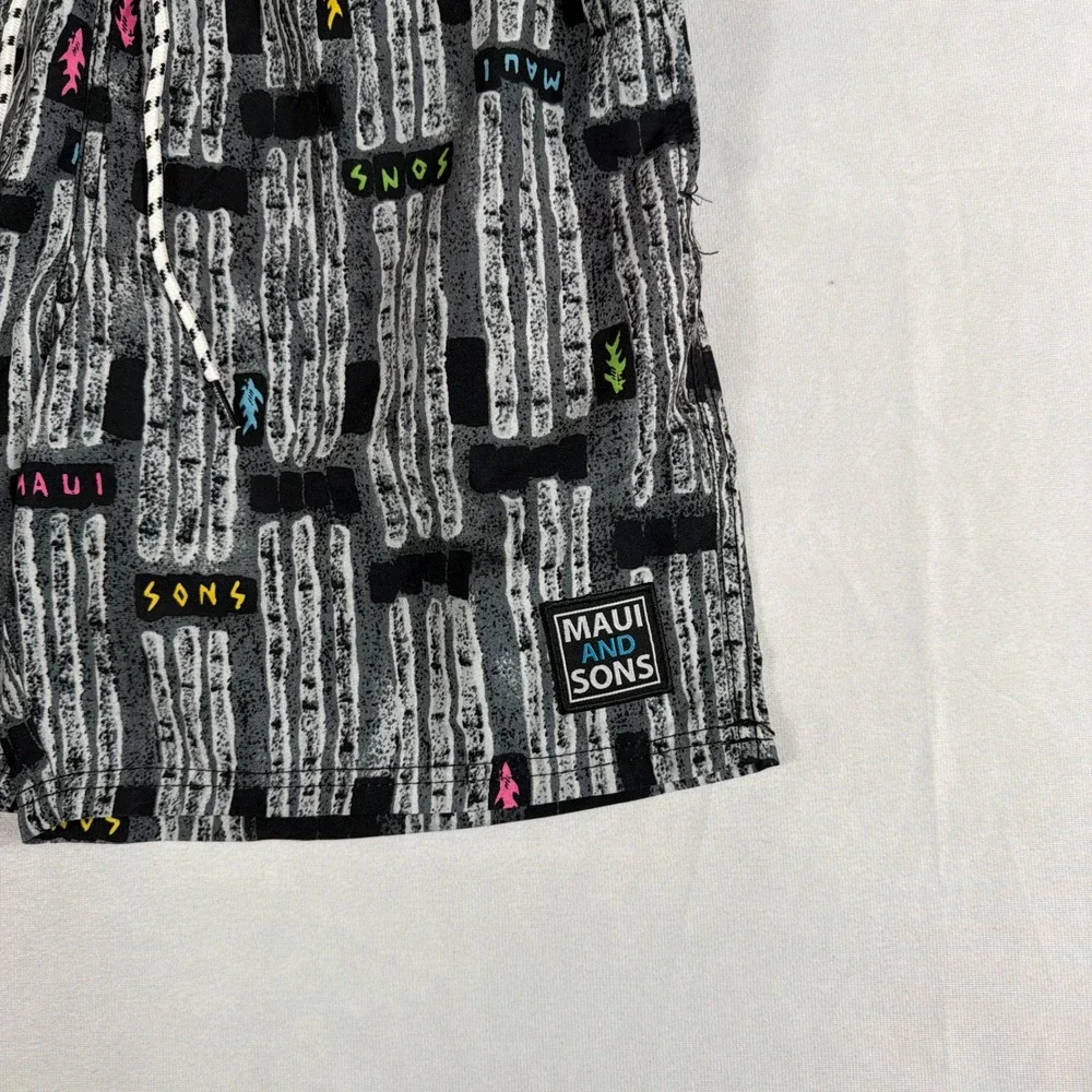 Maui and Sons Swim Trunks Retro‎ 80s Graphic Print Board Shorts Mens Medium